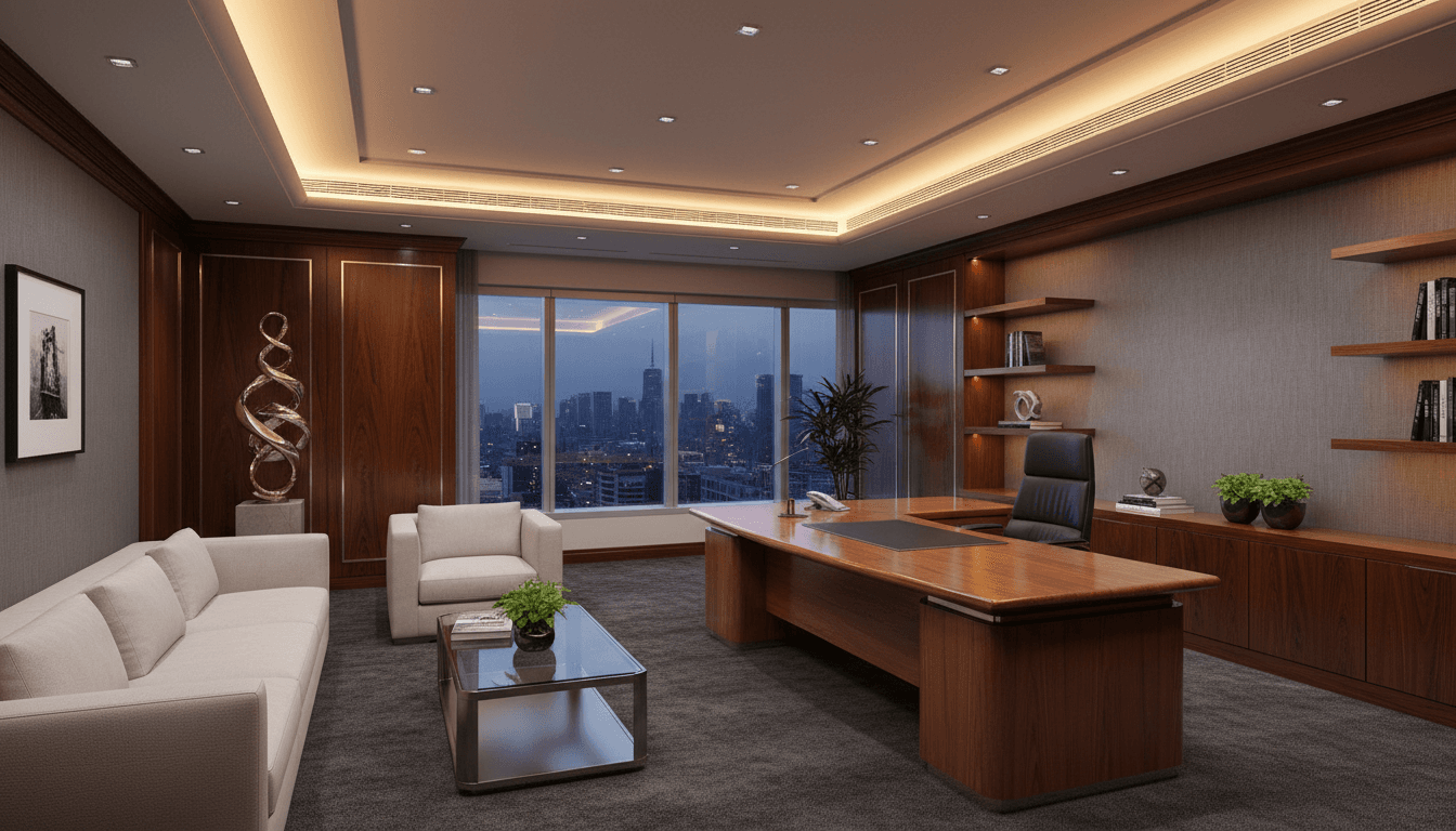 Sophisticated office space with minimalist design and natural light